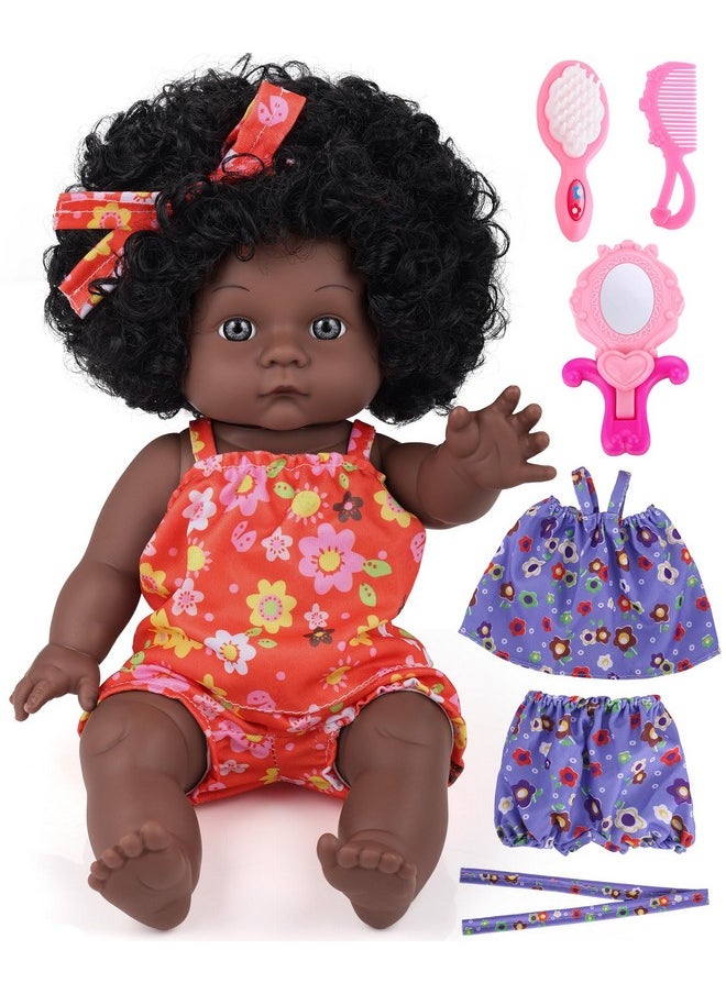 GAGAKU Black Baby Doll for 3 4 5 6 Years Old,12 inch Black Baby Dolls for Girls with Curly Hair, 2-Sets Doll Clothes,Small Baby Dolls for Toddlers Kids and Girls Holiday Birthday