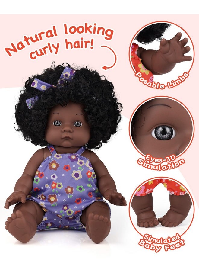 GAGAKU Black Baby Doll for 3 4 5 6 Years Old,12 inch Black Baby Dolls for Girls with Curly Hair, 2-Sets Doll Clothes,Small Baby Dolls for Toddlers Kids and Girls Holiday Birthday