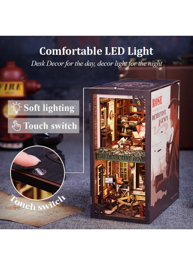 CUTEBEE DIY Book Nook Kit with Dust Cover, Bookshelf Insert DIY Miniature Kit Booknook Bookend Stand Bookcase Model Build Creativity Kit Decor Alley with LED Light (Rose Detective Agency)
