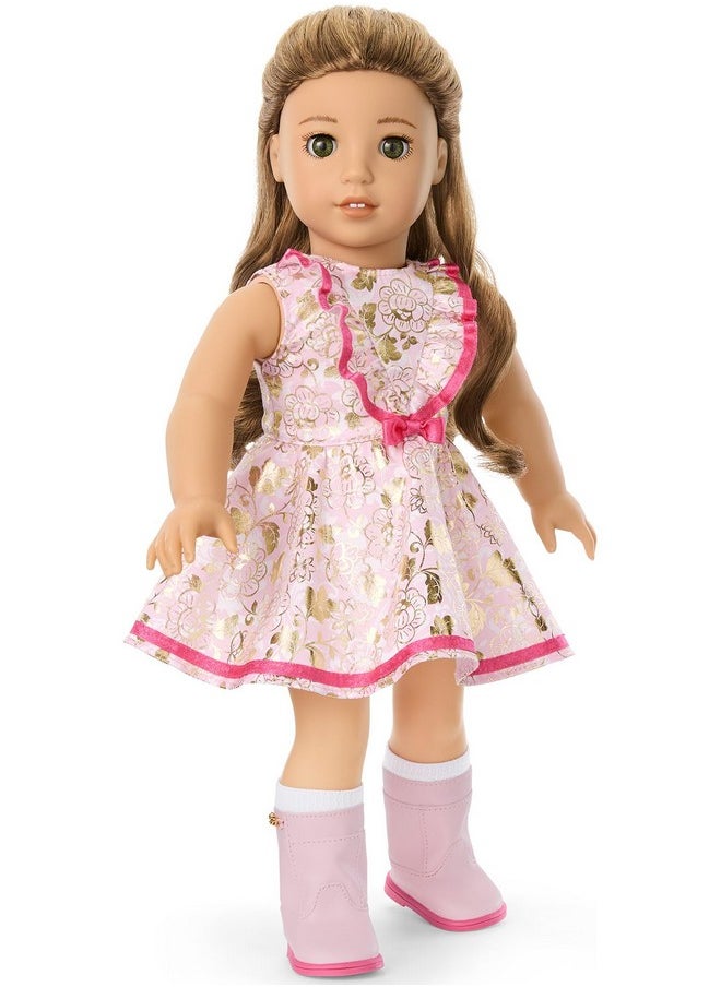 American Girl Truly Me 18-inch Doll Floral Fashion Outfit with Ruffled Bodice, Ribbon, Socks, and Boots, for Ages 6+
