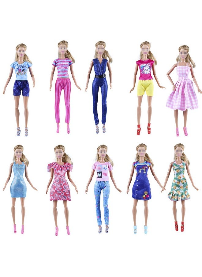 YAMASO 10 Sets Doll Clothes Include 1 Pink Dress 9 Random Casual Outfits for 11.5 inch Girl Dolls