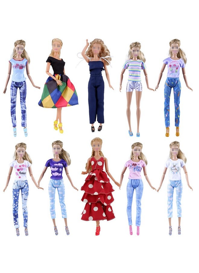 YAMASO 10 Sets Doll Clothes Include 1 Pink Dress 9 Random Casual Outfits for 11.5 inch Girl Dolls
