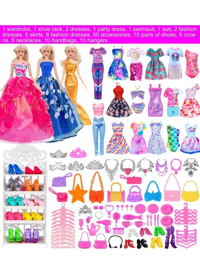 ebuddy 105 Pcs Doll Closet Wardrobe Set Closet Playest Toys Doll Clothes and Accessories for 11.5 Inch Girl Doll Including Wardrobe,Shoes Rack,Dress,Shoes Hangers,Necklace (No Doll)