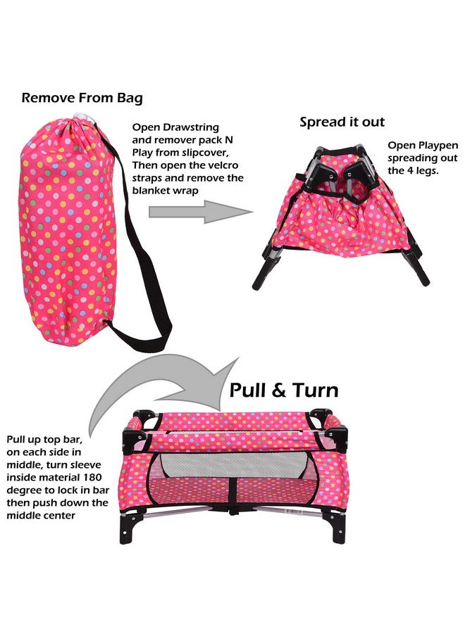 fash n kolor Doll Pack N Play Crib Polka Dot Design Fits up to 18