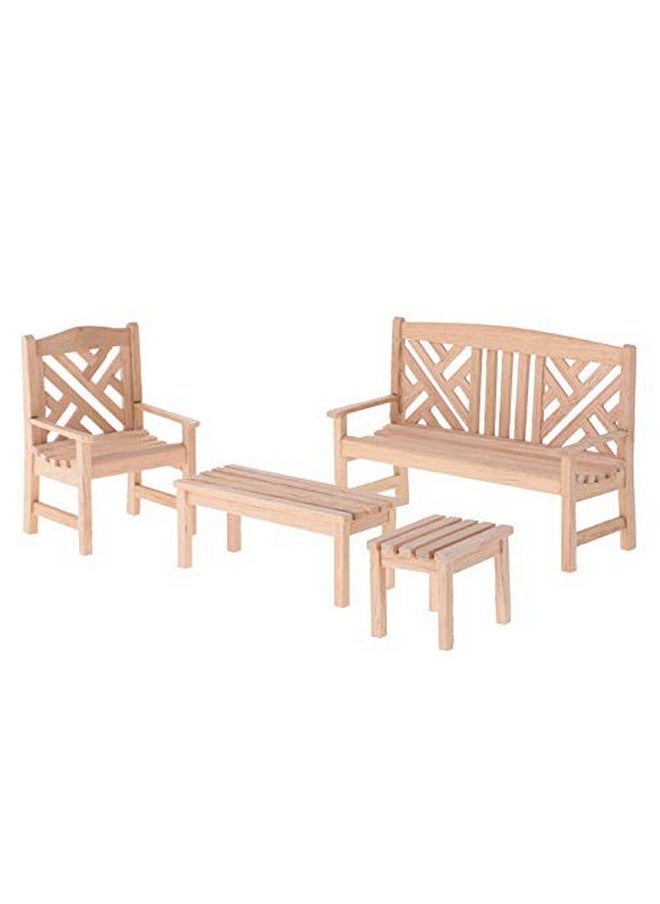 EatingBiting Dollhouse Accessories Furniture 1:12 Dollhouse Miniature Furniture Wooden Garden Unpainted Bench Chair 4 Pieces per Set, Including 1 Double Chair, 1 Single Chair, 1 Table, 1 Stool