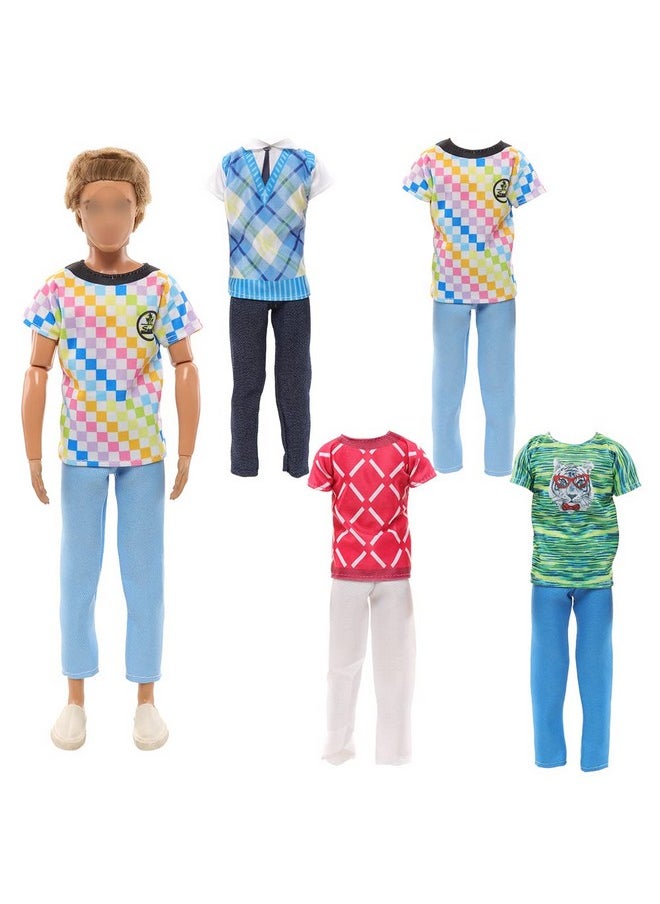 Miunana 20 PCS Male Doll Clothes and Accessories 5 Suits for 12 Inch Boy Dolls Clothes and 9 PCS Doll Accessories with 3 Pairs of Shoes and 1 Guitars Computer Dollhouse Furniture