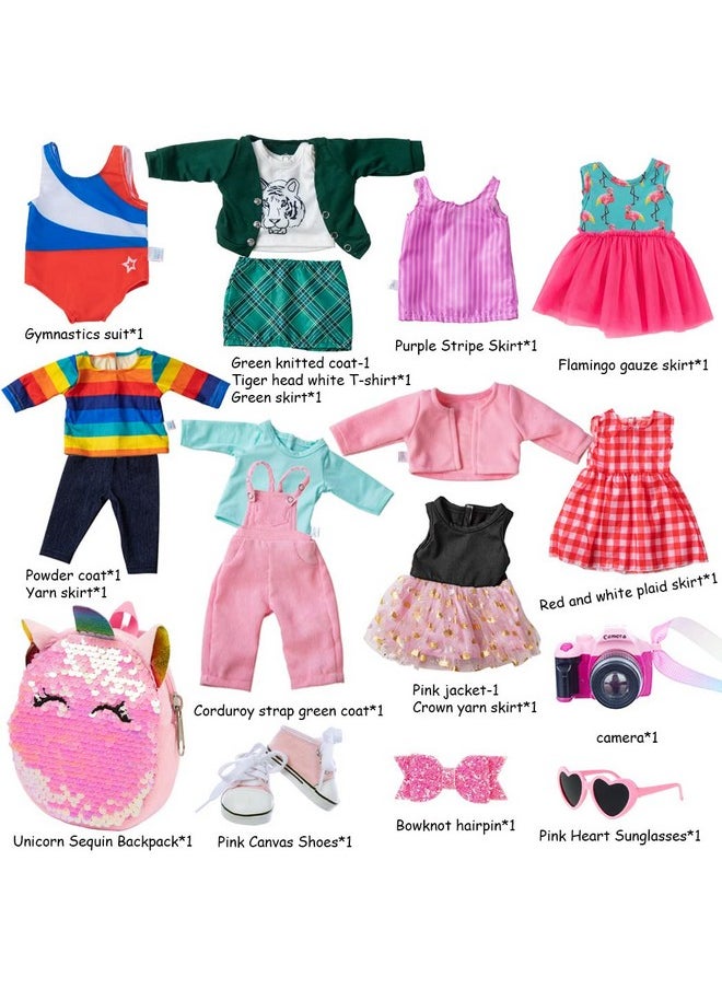 ebuddy Doll Clothes and Accessories 8 Sets Outfit with Shoes Backpack Glasses Camera Pad for 18 inch Girl Doll,Most 18 Inch Dolls(Doll not Include)