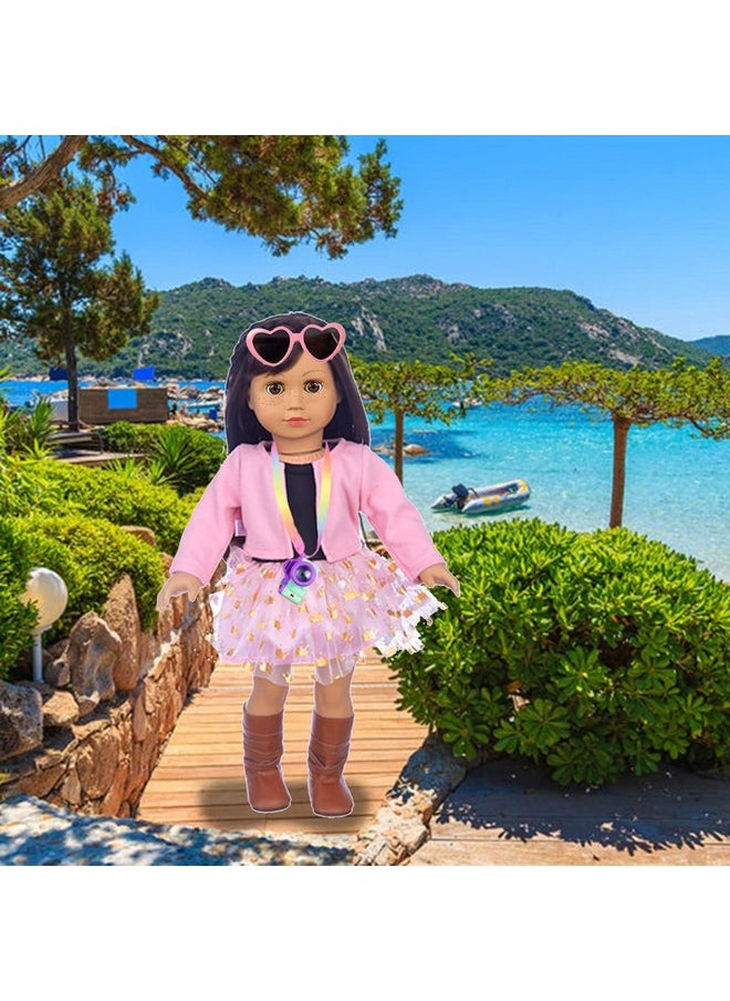 ebuddy Doll Clothes and Accessories 8 Sets Outfit with Shoes Backpack Glasses Camera Pad for 18 inch Girl Doll,Most 18 Inch Dolls(Doll not Include)