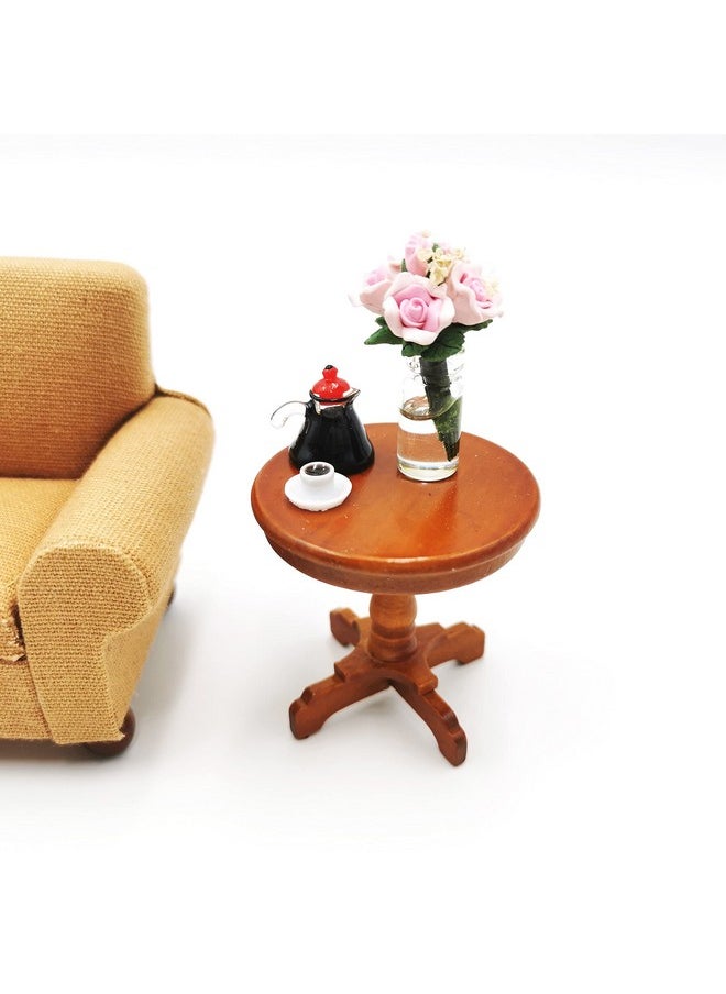 SXFSE Dollhouse Decoration Accessories, 1:12 Dollhouse Furniture Miniature Wooden Round Side Table Kids Pretend Play Toy