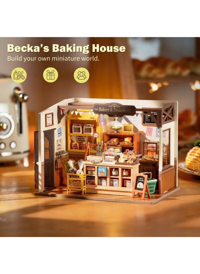Rolife DIY Miniature Doll House Kit, Build Becka's Bakery Diorama House Building Set with LED Room Hobby Craft for Aduls Uniue Gifts for Teens
