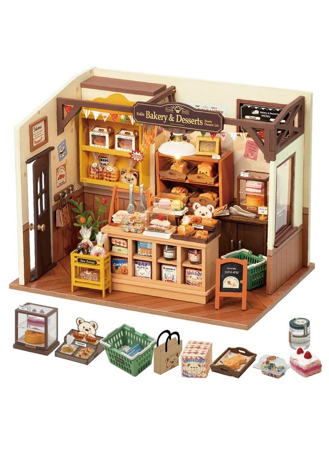 Rolife DIY Miniature Doll House Kit, Build Becka's Bakery Diorama House Building Set with LED Room Hobby Craft for Aduls Uniue Gifts for Teens