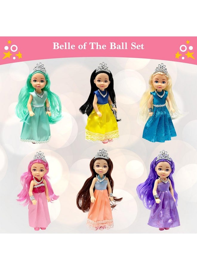 Little Dolls Set with Mini Princess Dolls for Girls - Princess Toy Dolls for Dollhouse -Small Doll Mini Princess Figures with Tiaras, Hair Accessories