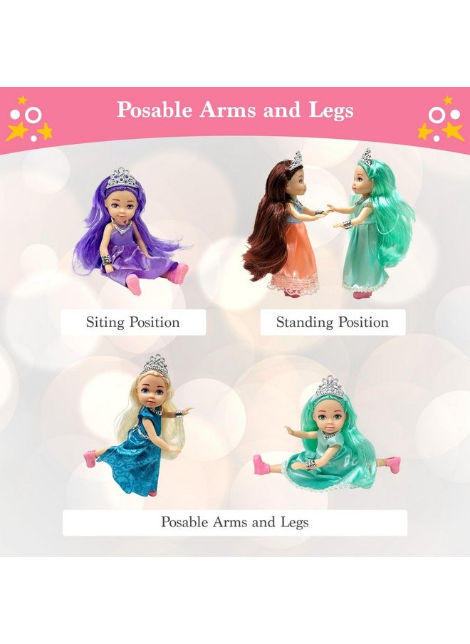 Little Dolls Set with Mini Princess Dolls for Girls - Princess Toy Dolls for Dollhouse -Small Doll Mini Princess Figures with Tiaras, Hair Accessories