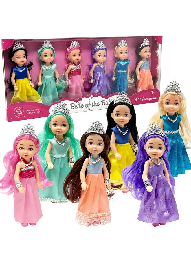 Little Dolls Set with Mini Princess Dolls for Girls - Princess Toy Dolls for Dollhouse -Small Doll Mini Princess Figures with Tiaras, Hair Accessories