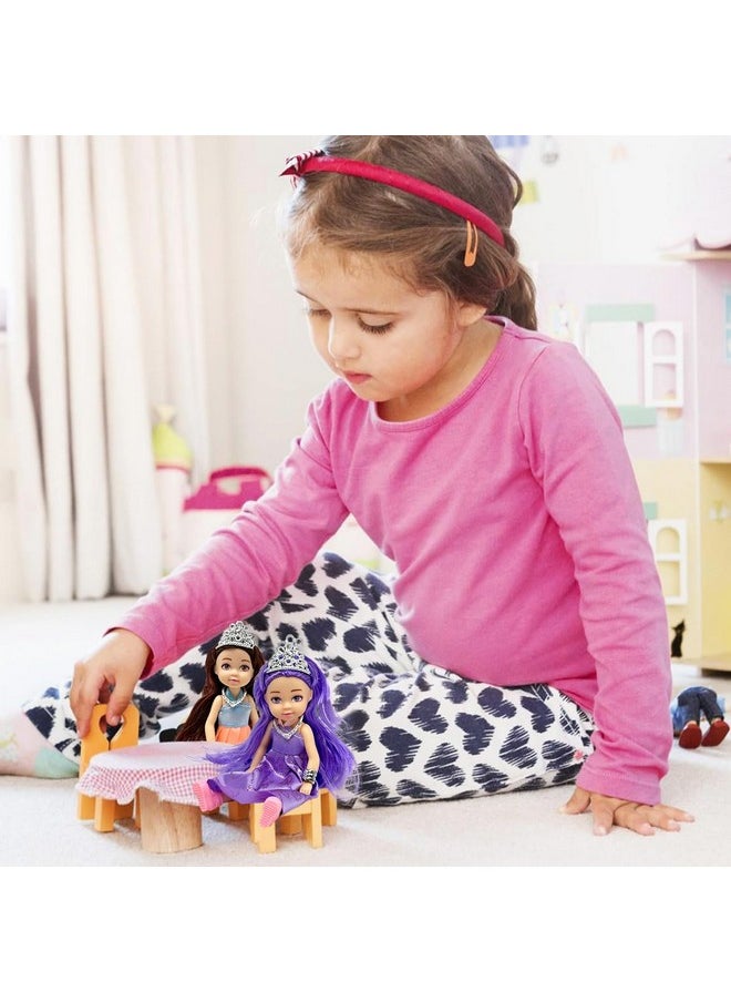 Little Dolls Set with Mini Princess Dolls for Girls - Princess Toy Dolls for Dollhouse -Small Doll Mini Princess Figures with Tiaras, Hair Accessories