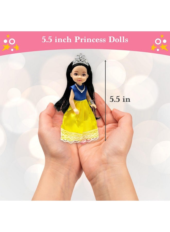 Little Dolls Set with Mini Princess Dolls for Girls - Princess Toy Dolls for Dollhouse -Small Doll Mini Princess Figures with Tiaras, Hair Accessories