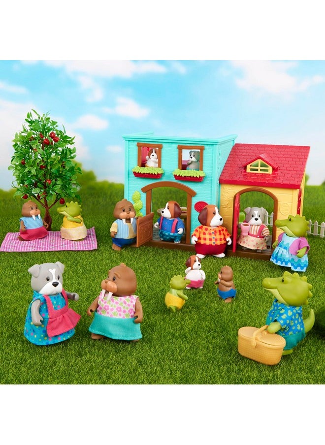 Li’l Woodzeez - Li'l Nextdoor Neighbors Townhouse Set - 12 Pcs Dollhouse Playset Including Furnitures, Accessories & Pretend Play Food - Gift Toy for Kids Age 3+