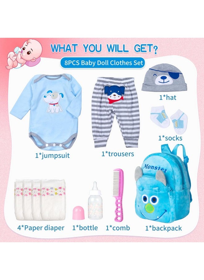 PEDOLLTREE Reborn Baby Doll Clothes Outfit Accessories Blue Puppy Set 11 Pcs Set for 17-22 Inch Reborn Doll Newborn Boy with Backpack Diaper