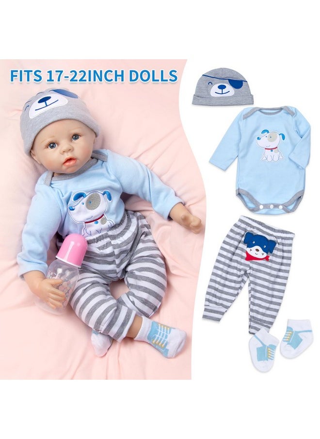PEDOLLTREE Reborn Baby Doll Clothes Outfit Accessories Blue Puppy Set 11 Pcs Set for 17-22 Inch Reborn Doll Newborn Boy with Backpack Diaper