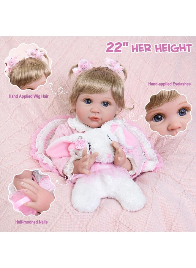 Aori Lifelike Baby Dolls Real Life Baby Dolls 22 Inch Realistic Girl Todder Dolls with Bunny Toy Doll Set for Girls Age 3+
