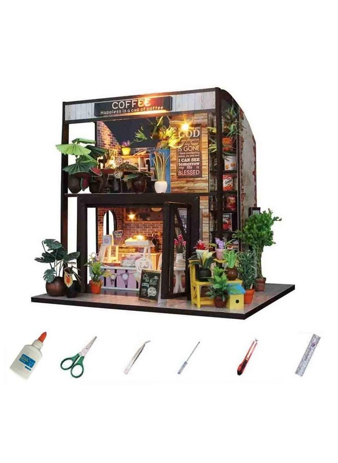 MAGQOO Miniature Dollhouse Tiny Dollhouse Tiny House Kit Tiny Dollhouse Kit DIY House Kit DIY Dollhouse Kit DIY Miniature Dollhouse Kit Creative Room with Furniture (Coffee House Dust Proof Included)