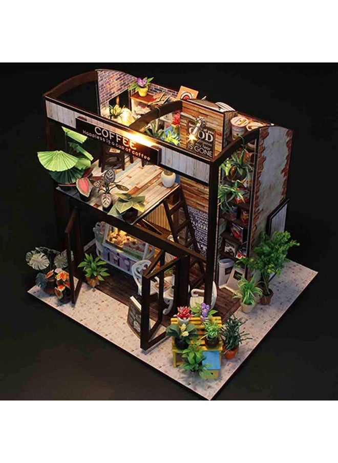 MAGQOO Miniature Dollhouse Tiny Dollhouse Tiny House Kit Tiny Dollhouse Kit DIY House Kit DIY Dollhouse Kit DIY Miniature Dollhouse Kit Creative Room with Furniture (Coffee House Dust Proof Included)