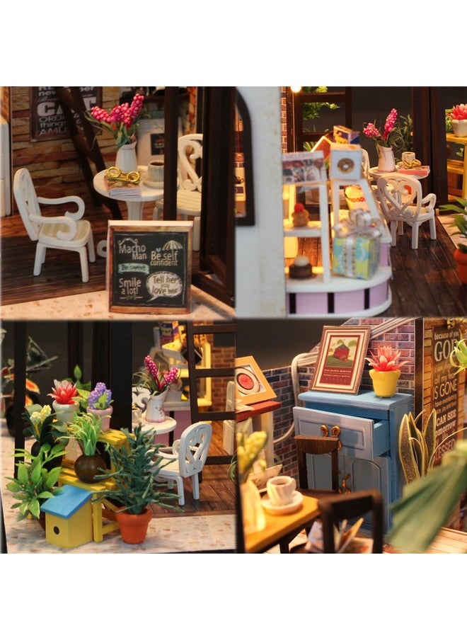 MAGQOO Miniature Dollhouse Tiny Dollhouse Tiny House Kit Tiny Dollhouse Kit DIY House Kit DIY Dollhouse Kit DIY Miniature Dollhouse Kit Creative Room with Furniture (Coffee House Dust Proof Included)