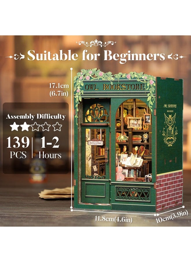 CUTEBEE Book Nook Kit - DIY Miniature House Kit for Adults, Teens and Beginners, Dollhouse Booknook Library Tiny House Bookshelf Decor 3D Wooden Puzzle, Gifts for Family, Friends (Owl Bookstore)