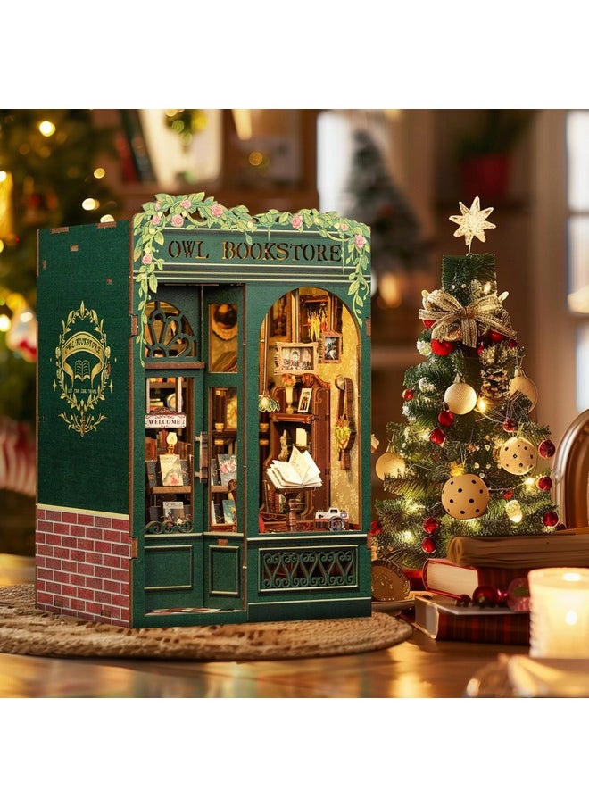 CUTEBEE Book Nook Kit - DIY Miniature House Kit for Adults, Teens and Beginners, Dollhouse Booknook Library Tiny House Bookshelf Decor 3D Wooden Puzzle, Gifts for Family, Friends (Owl Bookstore)