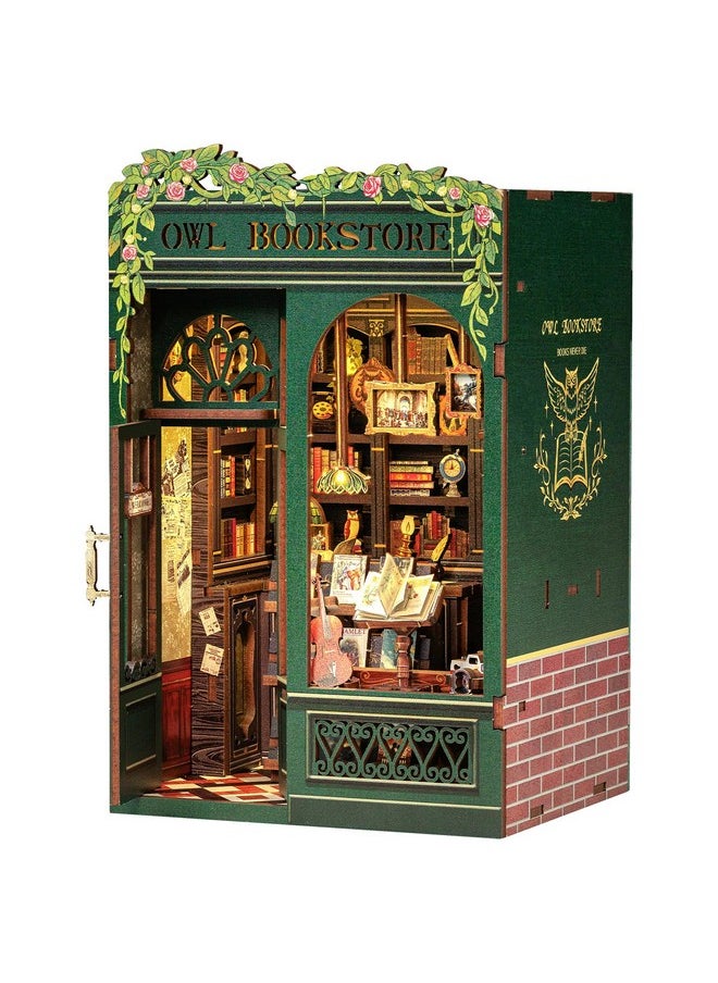 CUTEBEE Book Nook Kit - DIY Miniature House Kit for Adults, Teens and Beginners, Dollhouse Booknook Library Tiny House Bookshelf Decor 3D Wooden Puzzle, Gifts for Family, Friends (Owl Bookstore)
