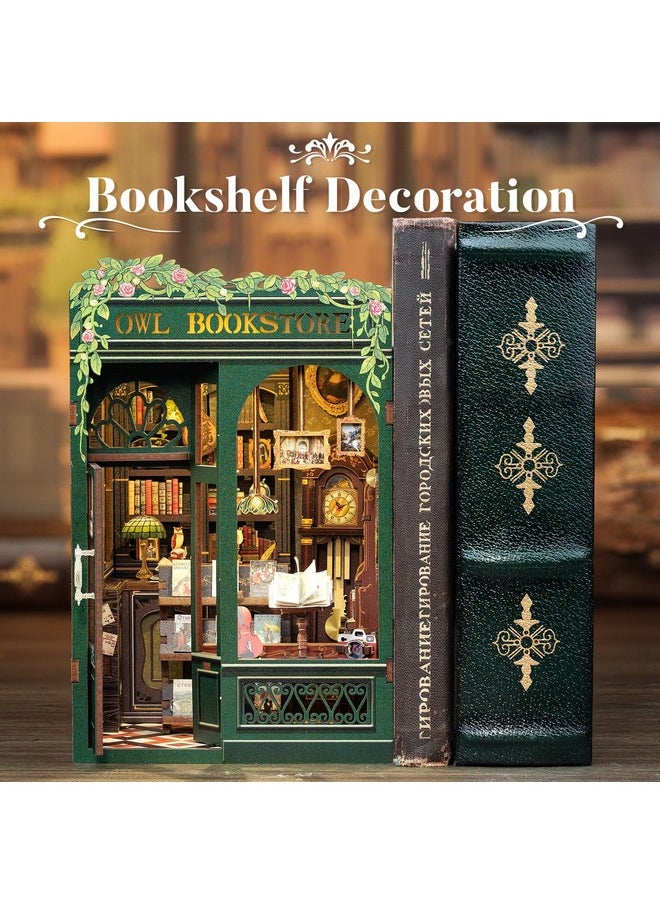 CUTEBEE Book Nook Kit - DIY Miniature House Kit for Adults, Teens and Beginners, Dollhouse Booknook Library Tiny House Bookshelf Decor 3D Wooden Puzzle, Gifts for Family, Friends (Owl Bookstore)
