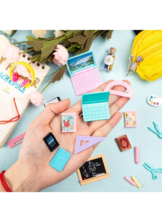 FFNIU 30Pcs Mini School Supplies, Doll School Supplies Includes Mini Doll Backpack Laptops Glasses Blackboard Mini Book Palette Paper Ruler Scissors Calculator for Dolls Accessories Set