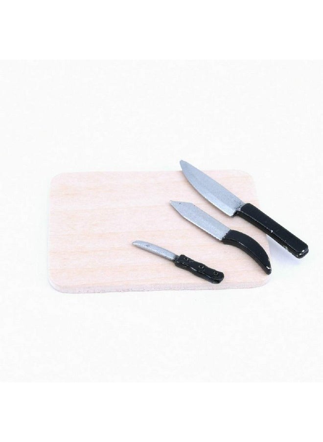 SXFSE Dollhouse Decoration Accessories, 1:12 Dollhouse Miniature Scene Model Kitchen Knives Set with Chopping Board Pretend Play Toy