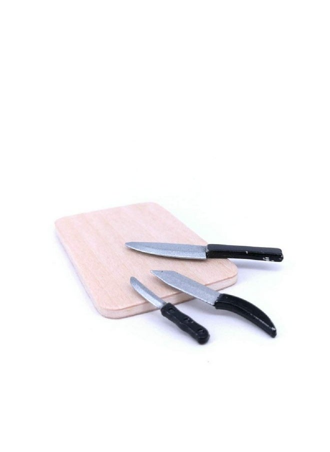 SXFSE Dollhouse Decoration Accessories, 1:12 Dollhouse Miniature Scene Model Kitchen Knives Set with Chopping Board Pretend Play Toy