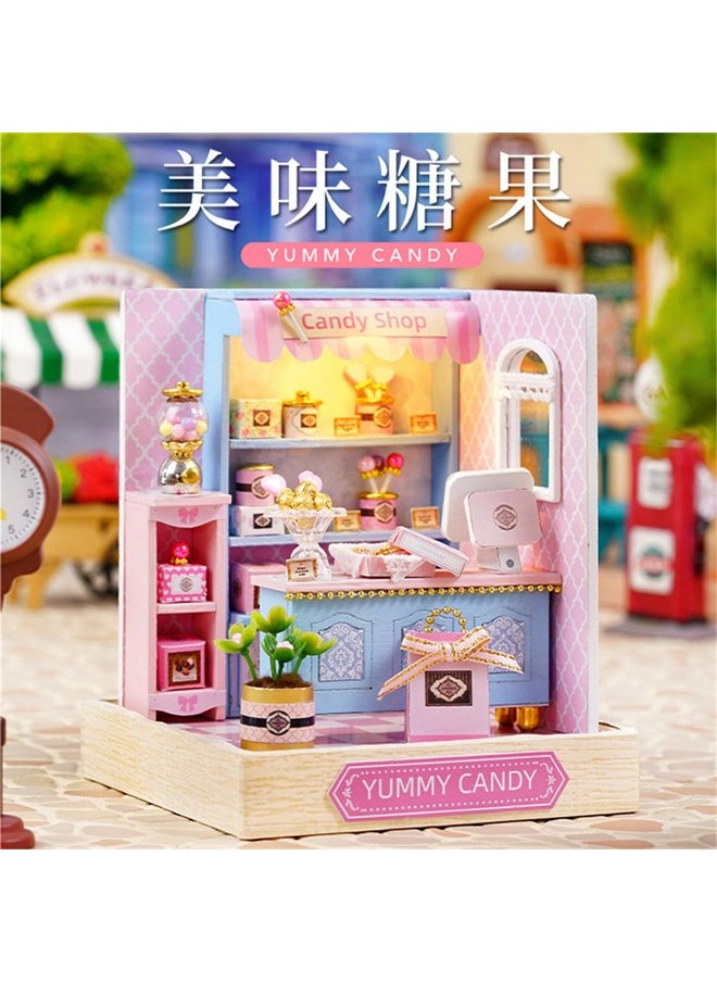 Flever Dollhouse Miniature DIY House Kit Creative Room with Furniture for Romantic Valentine's Gift (Yummy Candy)