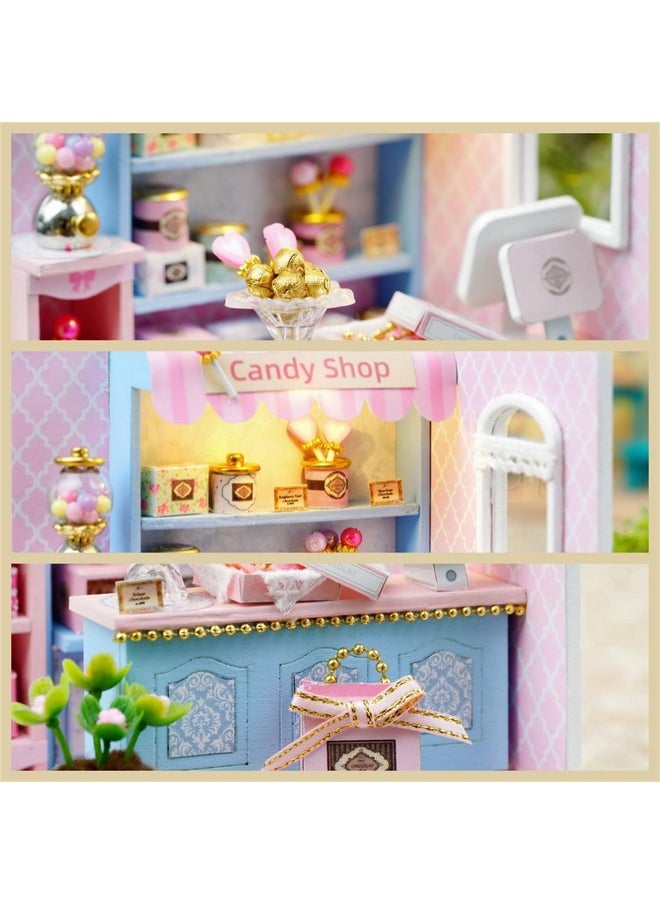 Flever Dollhouse Miniature DIY House Kit Creative Room with Furniture for Romantic Valentine's Gift (Yummy Candy)