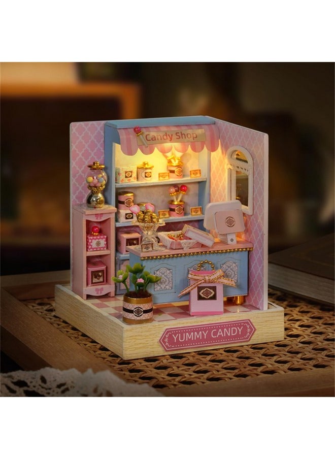 Flever Dollhouse Miniature DIY House Kit Creative Room with Furniture for Romantic Valentine's Gift (Yummy Candy)