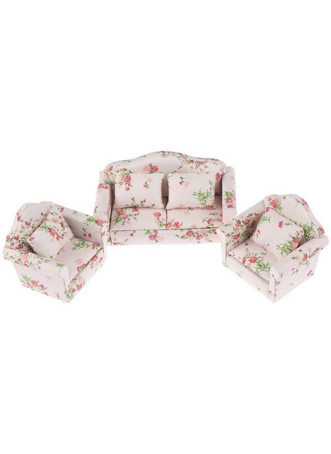 Dollhouse Furniture Set 3 Pcs 1:12 Dollhouse Miniature Wooden Sofa Cushions Armchair Pillow Kit Dolls House Furniture Couch with 1 Pc Dollhouse Teatable Coffee Table (A)