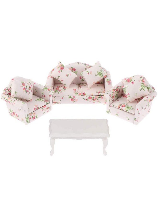 Dollhouse Furniture Set 3 Pcs 1:12 Dollhouse Miniature Wooden Sofa Cushions Armchair Pillow Kit Dolls House Furniture Couch with 1 Pc Dollhouse Teatable Coffee Table (A)