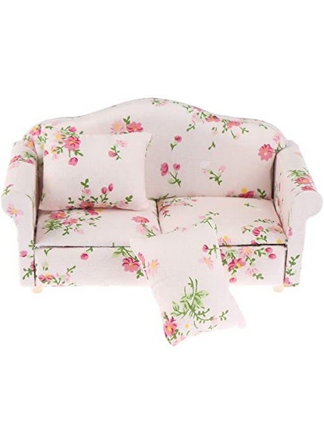 Dollhouse Furniture Set 3 Pcs 1:12 Dollhouse Miniature Wooden Sofa Cushions Armchair Pillow Kit Dolls House Furniture Couch with 1 Pc Dollhouse Teatable Coffee Table (A)