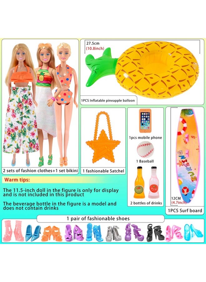 ebuddy Doll Clothes and Accessories 3 Sets Doll Clothes with Volleyball Surfboard Cup Holder and Accessories for 11.5 Inch Girl Doll(No Doll)
