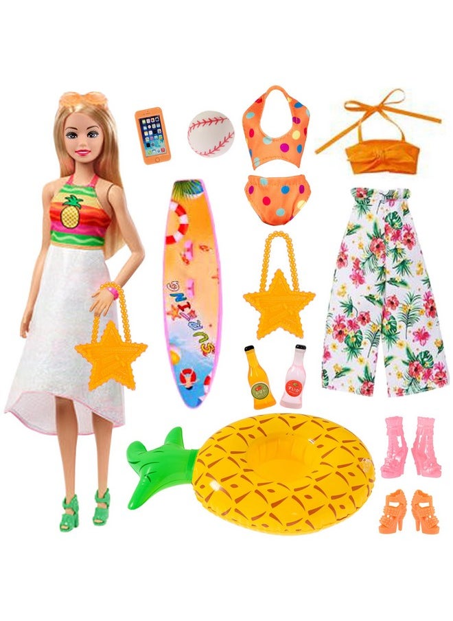 ebuddy Doll Clothes and Accessories 3 Sets Doll Clothes with Volleyball Surfboard Cup Holder and Accessories for 11.5 Inch Girl Doll(No Doll)