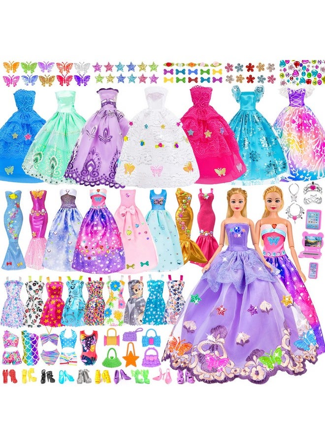 Doll and Accessories Doll Clothes and Accessories Toys DIY Playest for Girls 6-12 Including One Doll,Wedding Gowns, Outfits, Shoes,Handbags (One Doll)
