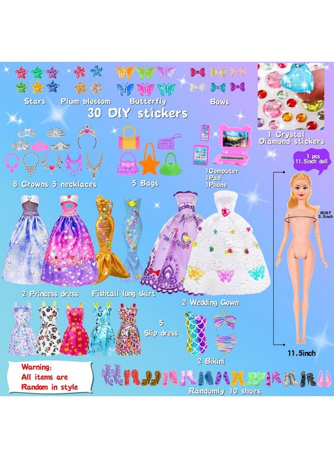 Doll and Accessories Doll Clothes and Accessories Toys DIY Playest for Girls 6-12 Including One Doll,Wedding Gowns, Outfits, Shoes,Handbags (One Doll)