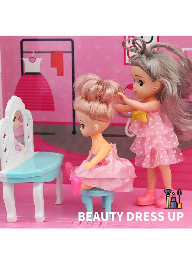 DIY Dollhouse Dreamhouse Building Toy with Furniture, Pets & Dolls – 6 Rooms Playhouse, Movable Slides – Gift for Boys & Girls