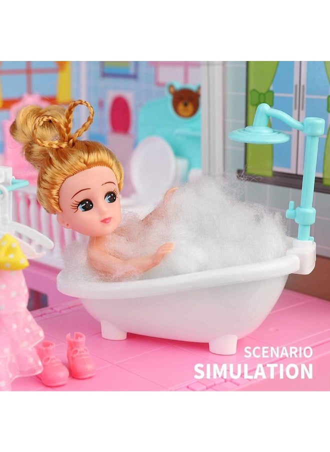 DIY Dollhouse Dreamhouse Building Toy with Furniture, Pets & Dolls – 6 Rooms Playhouse, Movable Slides – Gift for Boys & Girls