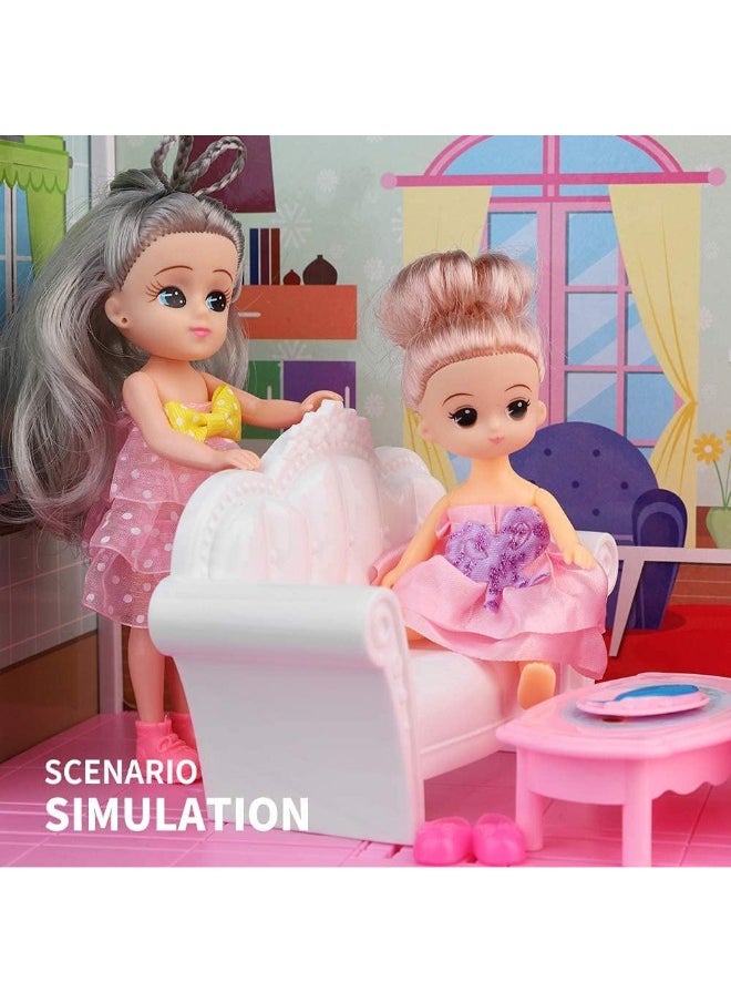 DIY Dollhouse Dreamhouse Building Toy with Furniture, Pets & Dolls – 6 Rooms Playhouse, Movable Slides – Gift for Boys & Girls