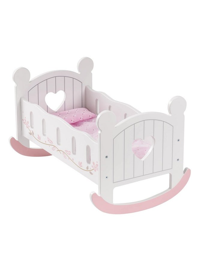 ROBUD Baby Doll Crib Wooden Doll Cradle with Bedding Doll Rocking Cradle 18inch Doll Furniture Doll Bed Fits for 18inch American Girl Dolls