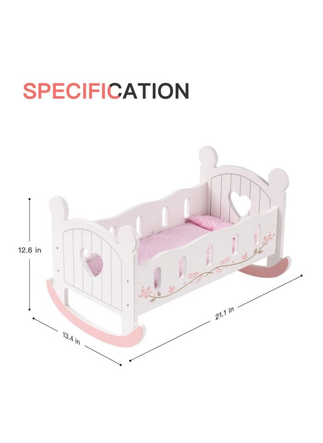 ROBUD Baby Doll Crib Wooden Doll Cradle with Bedding Doll Rocking Cradle 18inch Doll Furniture Doll Bed Fits for 18inch American Girl Dolls