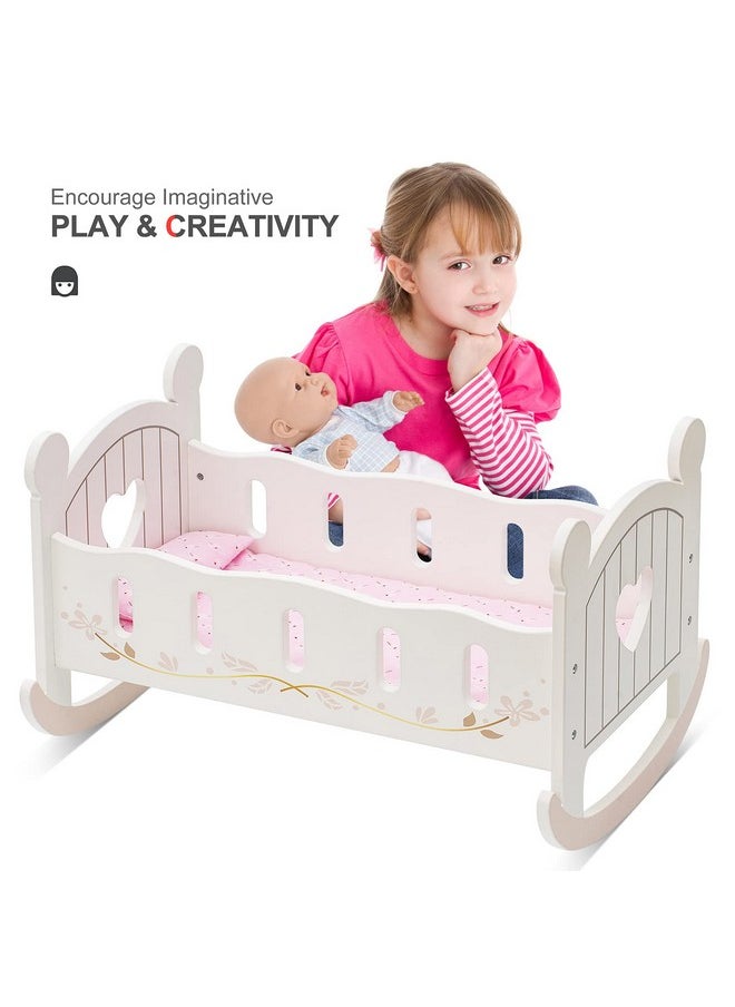 ROBUD Baby Doll Crib Wooden Doll Cradle with Bedding Doll Rocking Cradle 18inch Doll Furniture Doll Bed Fits for 18inch American Girl Dolls